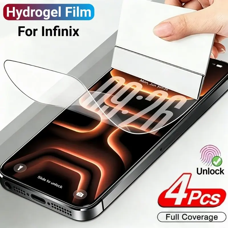 4Pcs Full Coverage Hydrogel Screen Protector Compatible with Infinix Note 60 Pro/60 Ultra/60/50 Pro 4G/Hot 70/70 Pro/60 Pro/60 Pro+/60i 4G/GT 50 Pro/30 Pro/20 Pro, High Clear, Sensitive Touch, Scratch Resistant, Anti-Fingerprint