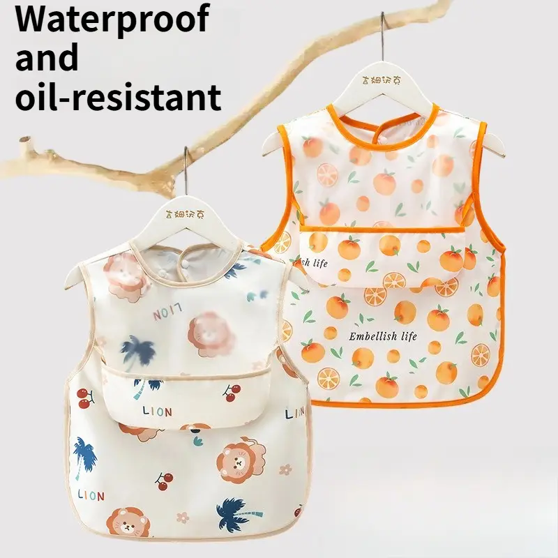 Waterproof Smock Bib for Babies & Toddlers, Sleeveless Apron with Cartoon Print, Lightweight & Easy to Wipe Clean for Feeding