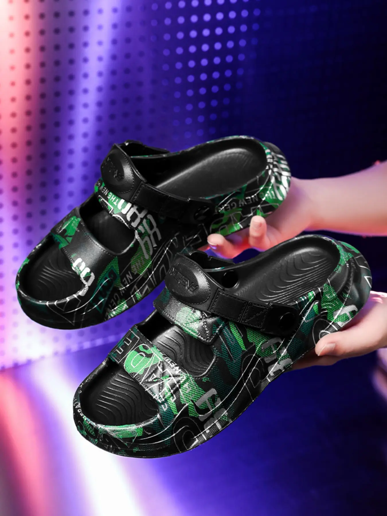 Men's Fashion Graffiti Skateboard Slippers, Convertible Sandals, Anti-Slip Eva Shoes, Casual Summer Indoor Outdoor Beach Shower Slippers