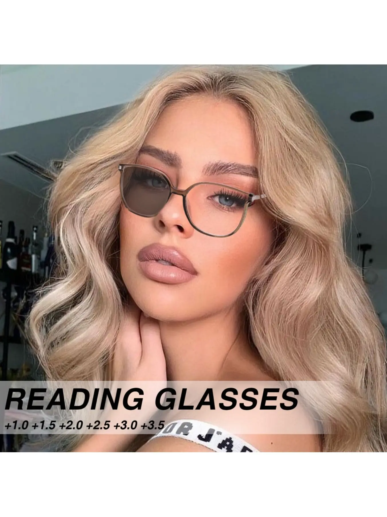 2pcs Fashion Cat Eye Reading Glasses, Photochromic Bifocal Lenses, Large Frame Face Shape Correction, Shiny Design, Unisex, All Seasons