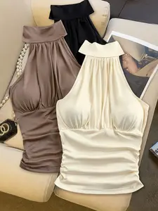 Summer Fashion Elegant Chic Sleeveless Bralette Set, No Underwire, Plain Design, 3-Piece Combo, Women's Basic Tank Tops