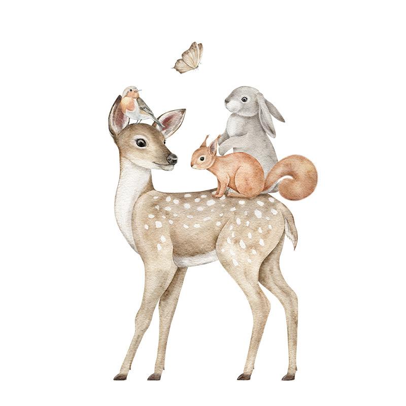 Cartoon Animal Sika Deer Fox Rabbit Children's Room Kindergarten Background Decorative Wall Stickers Room Decoration