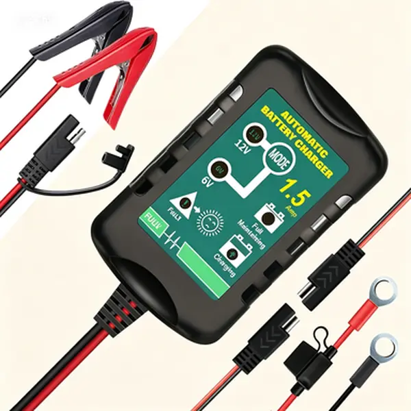 6V-12V 4-Stage Fully-Automatic 1.5A Smart Trickle Battery Charger Maintainer, Float Charger for Car, Motorcycle, Boat, Lawn Mower, ATV, Tractor Batteries - Compatible with SLA, VRLA, Gel Cell, AGM, Wet Lead Acid