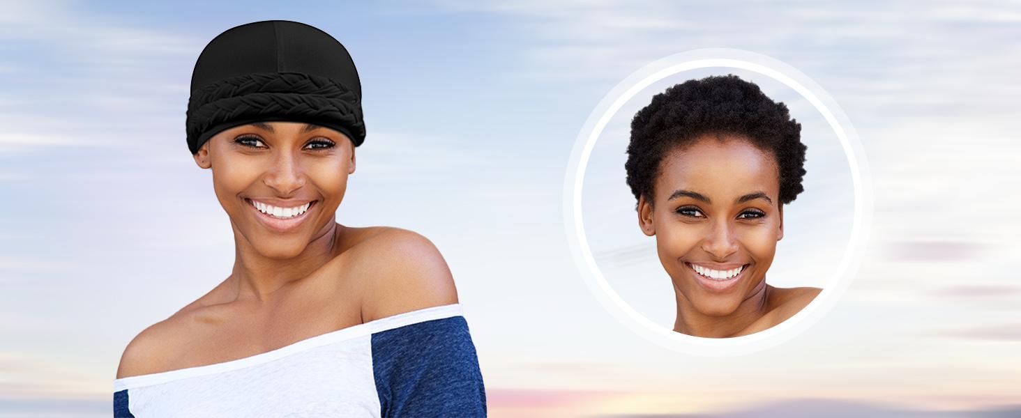 2 Packs Satin Lined Turban for Women & Men - Silky Halo Durag for Waves, Braids, Locs - Comfortable Sleeping Bonnet & Sleep Cap for Hair Protection