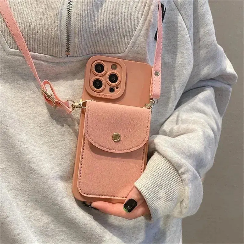 Fashion Wallet Crossbody Case for iPhone 17 15 14 13 16 Pro Max 12 11 X Xr Xs Plus Lanyard Card Bag Strap Shockproof Soft Cover