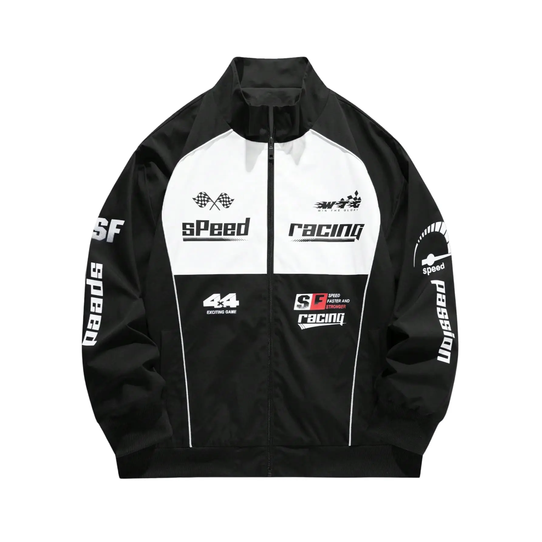 Men's Vintage Racing Jacket Zip Up Letter Graphic Varsity Jackets Motorcycle Biker Coat Streetwear