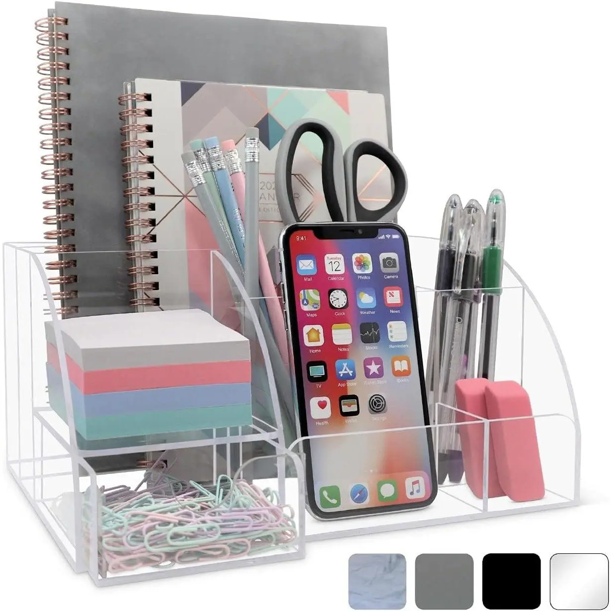 Organizers Clear Acrylic Desk Oganizer, 9 Compartments, Office Supplies and Desk Accessories Organizer, Home Decor Desktop Organizer (Clear)