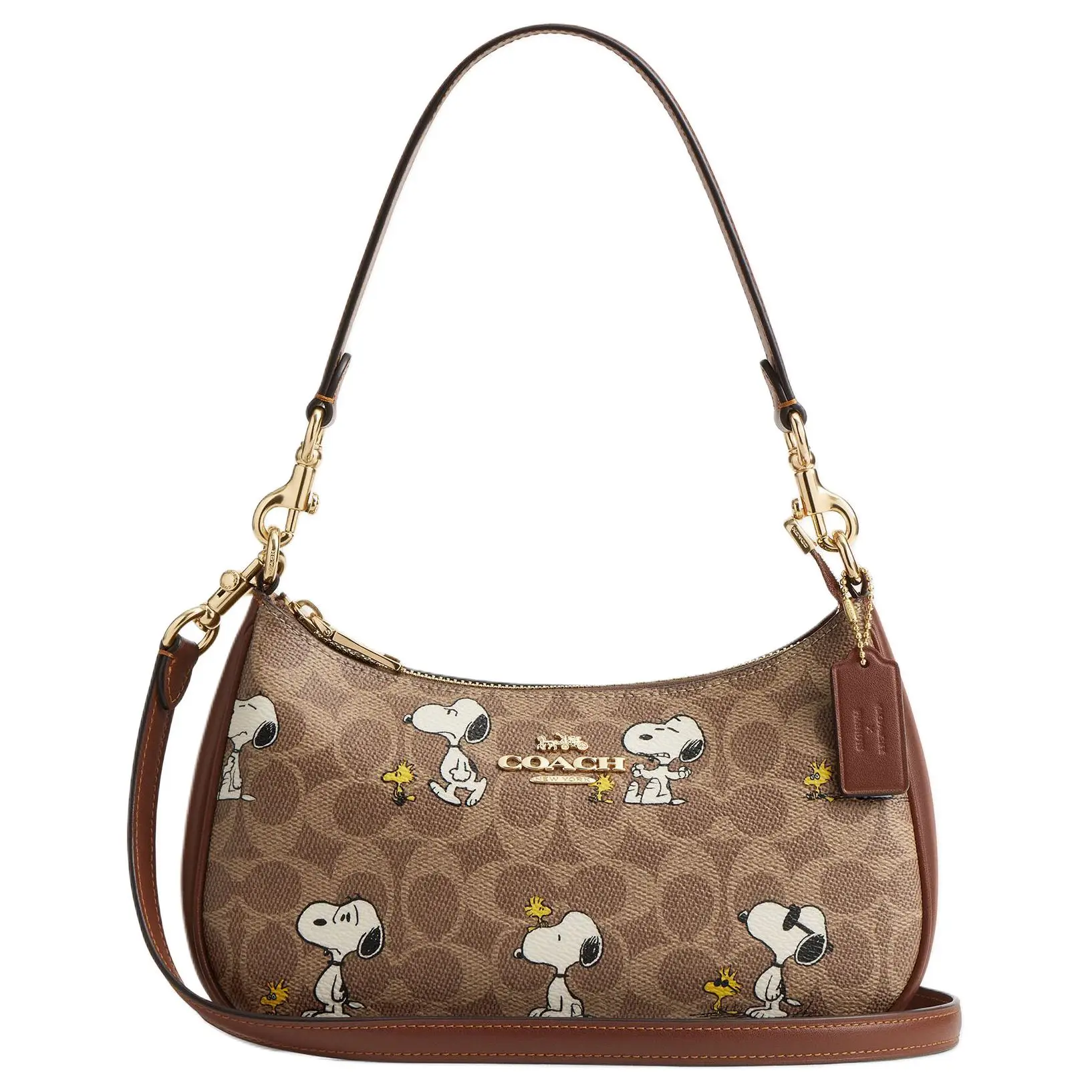 Coach Peanuts Teri 24 Crossbody Bag for Women, Coated Canvas, Medium Size, Brown