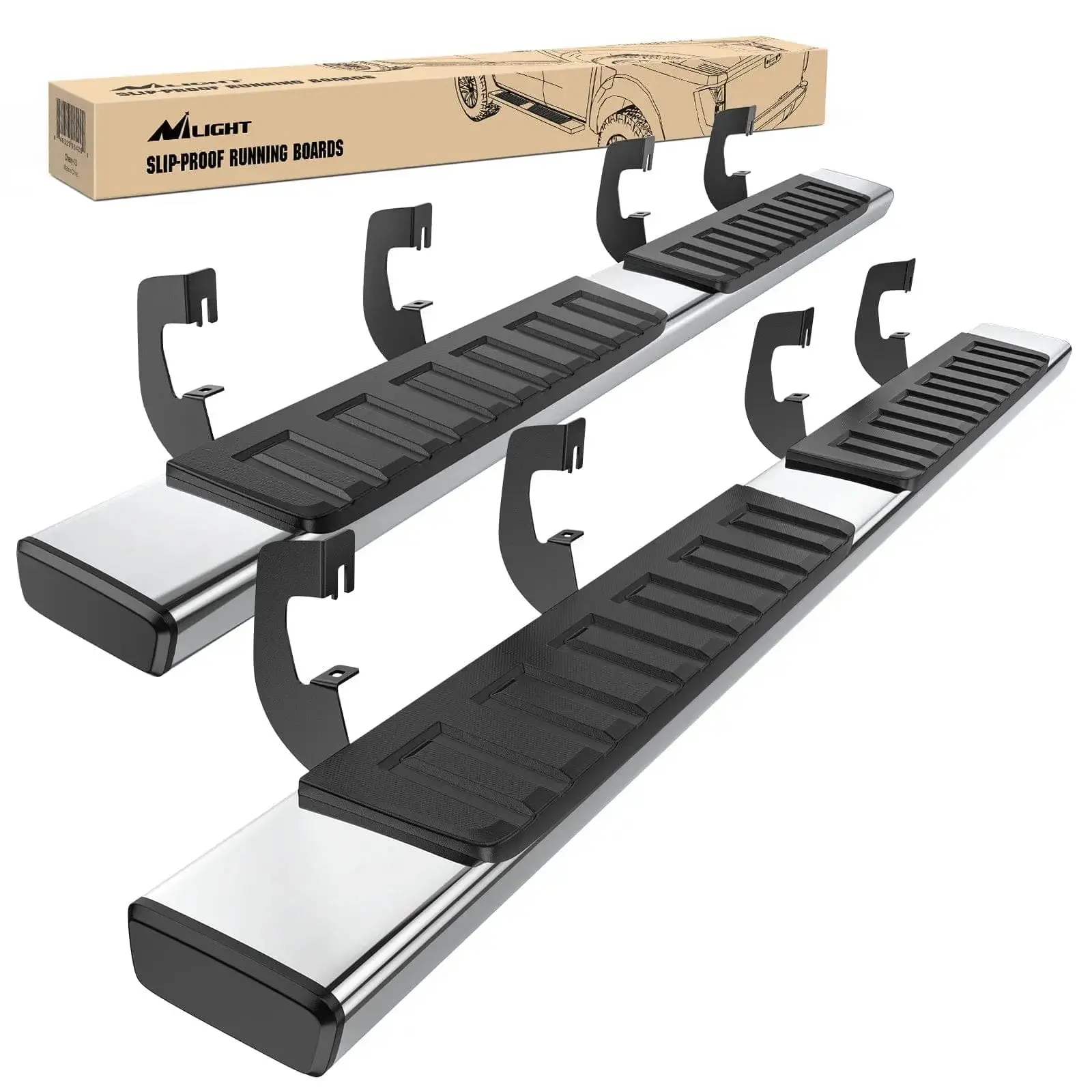 Nilight 6-in Slip-Proof Stainless Steel 1-Piece Side Step Nerf Bars Running Boards, Impact-Resistant Easy Bolt-On Vehicle Accessories for 2007-2018 Chevy Silverado/GMC Sierra 1500 Crew Cab & 2007-2019 2500HD 3500HD Models, Car Accessory, Automotive Access