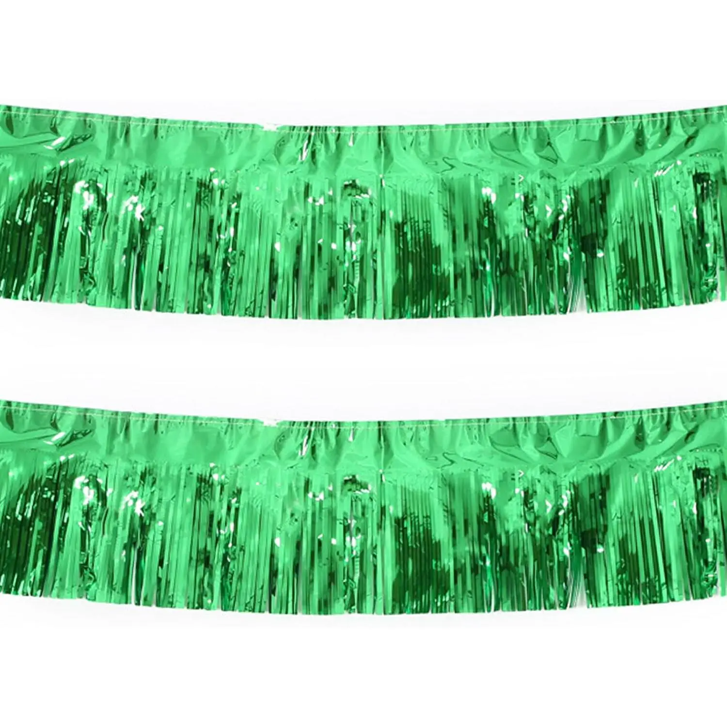 Green Foil Fringe Garland 10FT 2packs, Metallic Foil Tinsel Fringe Banners for Parade Float Decorations Wedding, Birthday Party Graduation (Two Green)