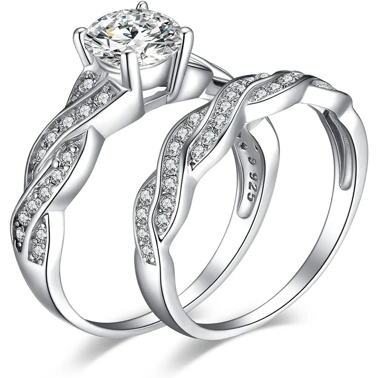 Wedding Bands Engagement Rings for Women, 14K Gold Plated 925 Sterling Silver Cubic Zirconia Promise Rings for Her, Infinity Anniversary 1.5ct Simulated Diamond Ring