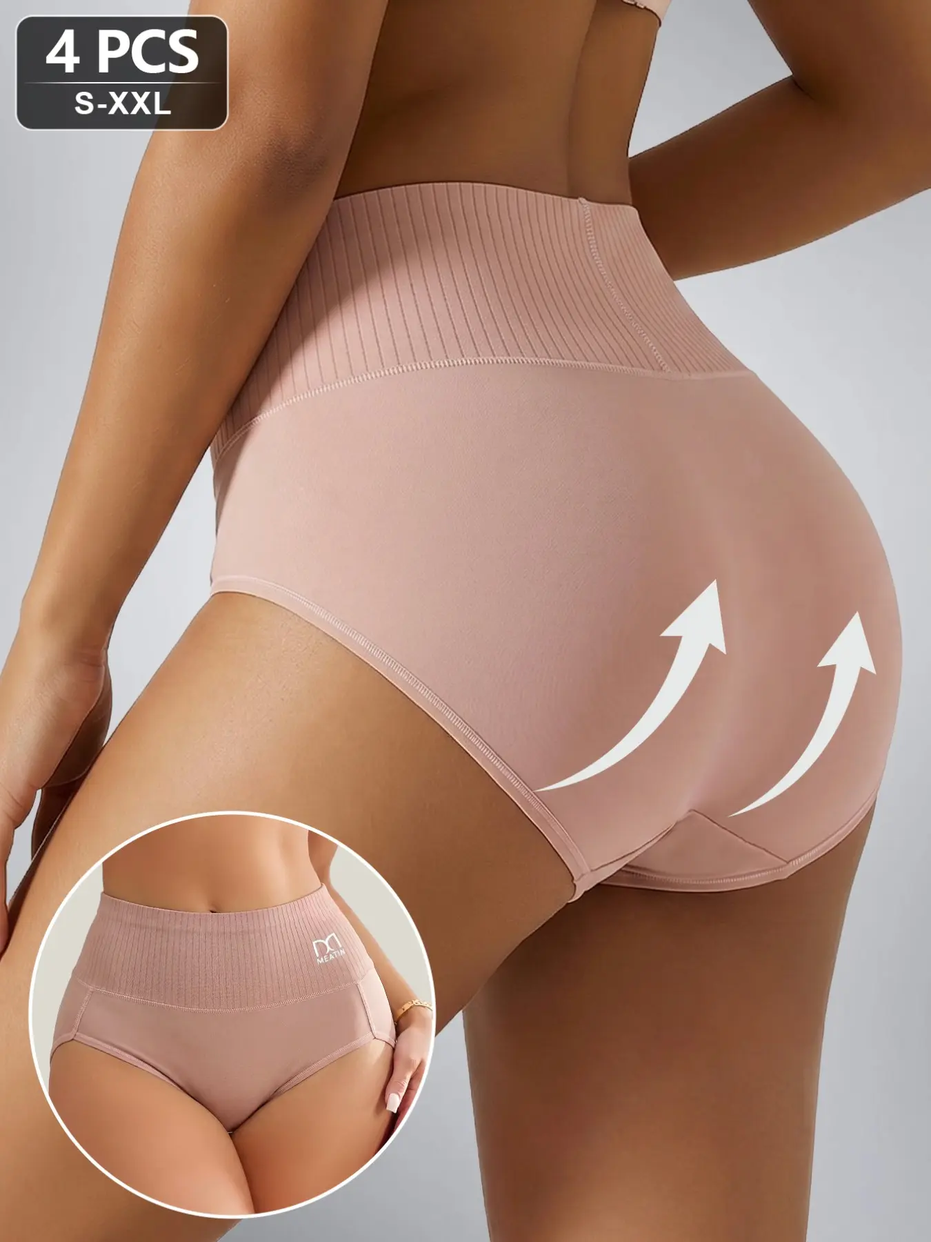 4-Pack High-Waisted Waist Trainer Briefs for Women, Simple Solid Color, Wide Elastic Waistband, Stretchy Tummy Control Panties