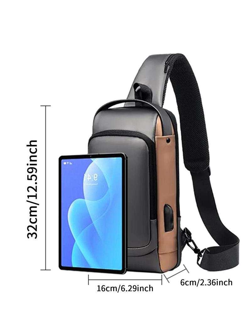 Letter Pattern Zipper Pu Sling Bag with Password Lock for Summer 2024, Waterproof Travel Business Chest Bag, Male Simple All-match Crossbody Bag As Gift, Designer Inspired Bags, 80s Luxury Aesthetic Crossbody Bags Valentine's Day, Gift for Him,  Work Bag