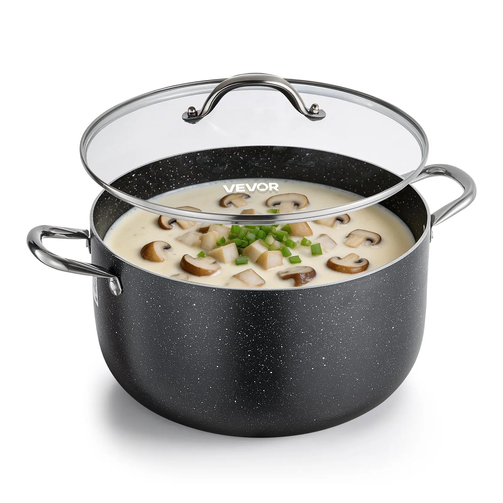 VEVOR Aluminum Stock Pot, 12-Quart Nonstick Ceramic Coated Pot with Glass Lid, PFOA-Free, PFAS-Free, Compatible with Gas Stoves, Induction Cooktops, Electric Stoves, for Soups, Stews, and Pasta