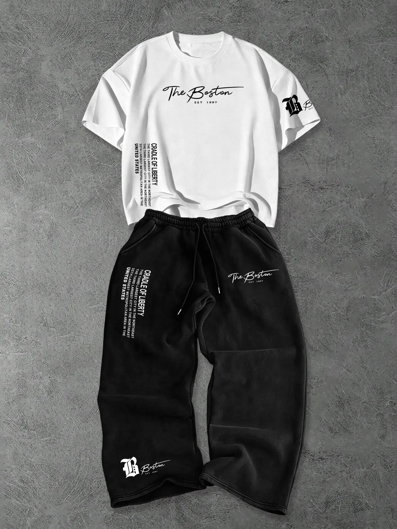 Summer Fashion Men's Two-Piece Set, Menswear, Number and Word Print, Short Sleeve T-Shirt and Loose Fit Drawstring Waist Pants, Casual Wear, Clothes