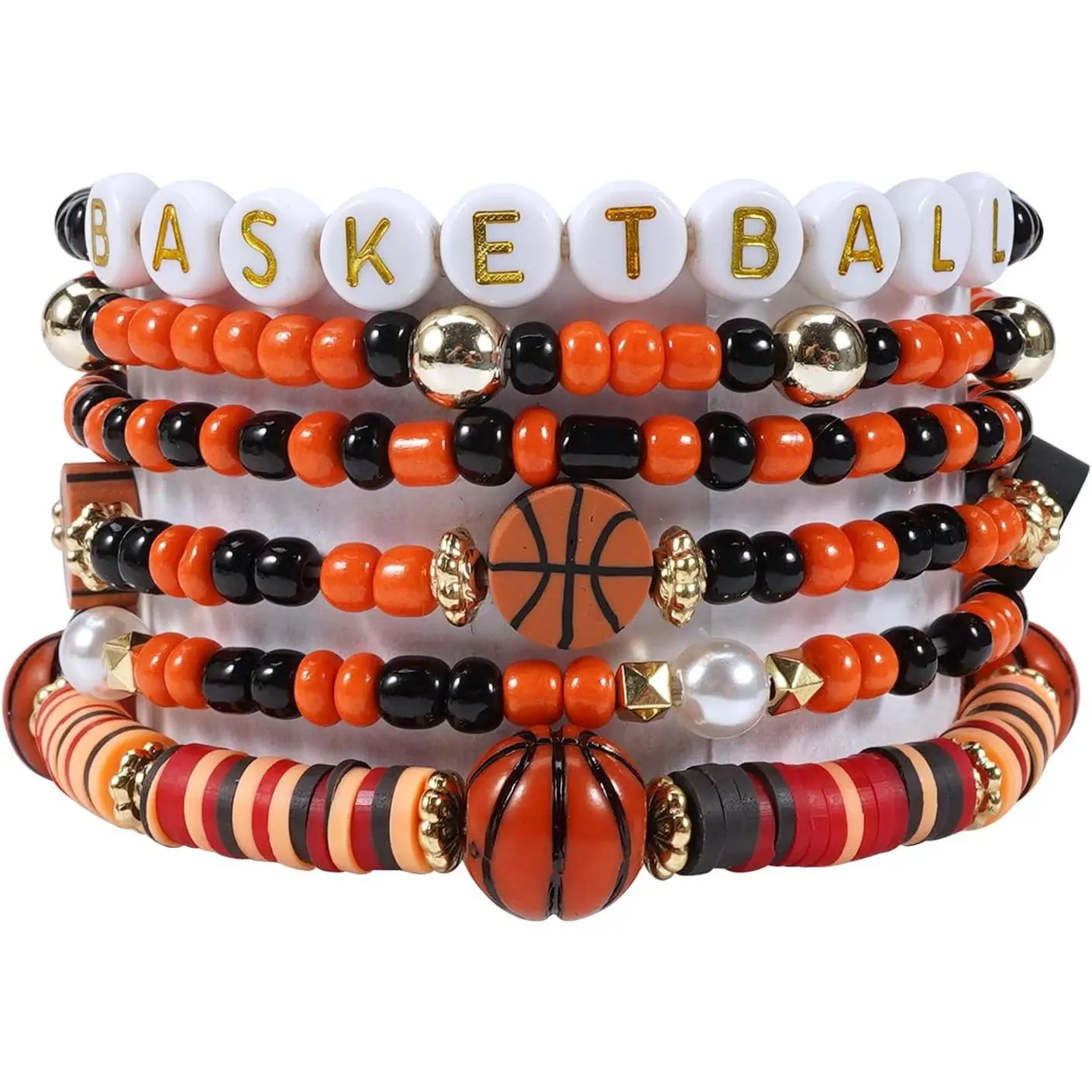 Basketball Beaded Bracelets for Women Baseball Stackable Stretchy  Heishi Bracelet Ball Charm Bracelet