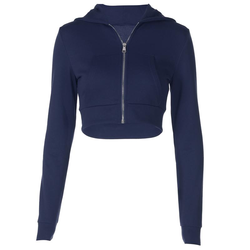 Women's Plain Pocket Zip Up Crop Hoodie, Casual Long Sleeve Hooded Top for Spring & Fall, Ladies Clothes for Daily Wear, Shoulder Hoodies, Casual Sporty Top