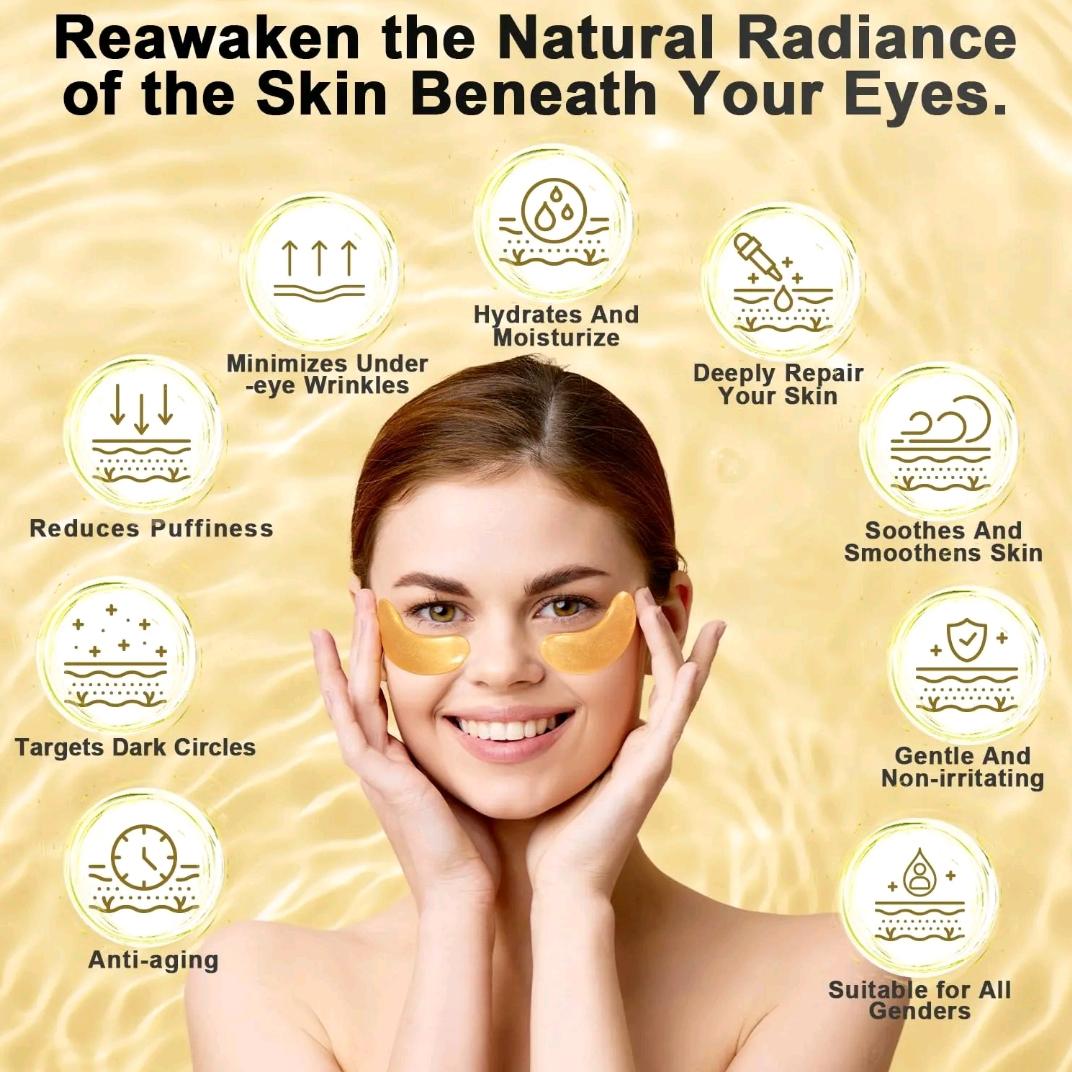 24k Gold Collagen Eye Gel Patches, Eye Mask for Wrinkles and Puffiness, Hydrating Eye Patches, Formulated for Puffy Eyes & Dark Circles, Eye Care Mask for Women & Men, Dark Circle Eye Mask