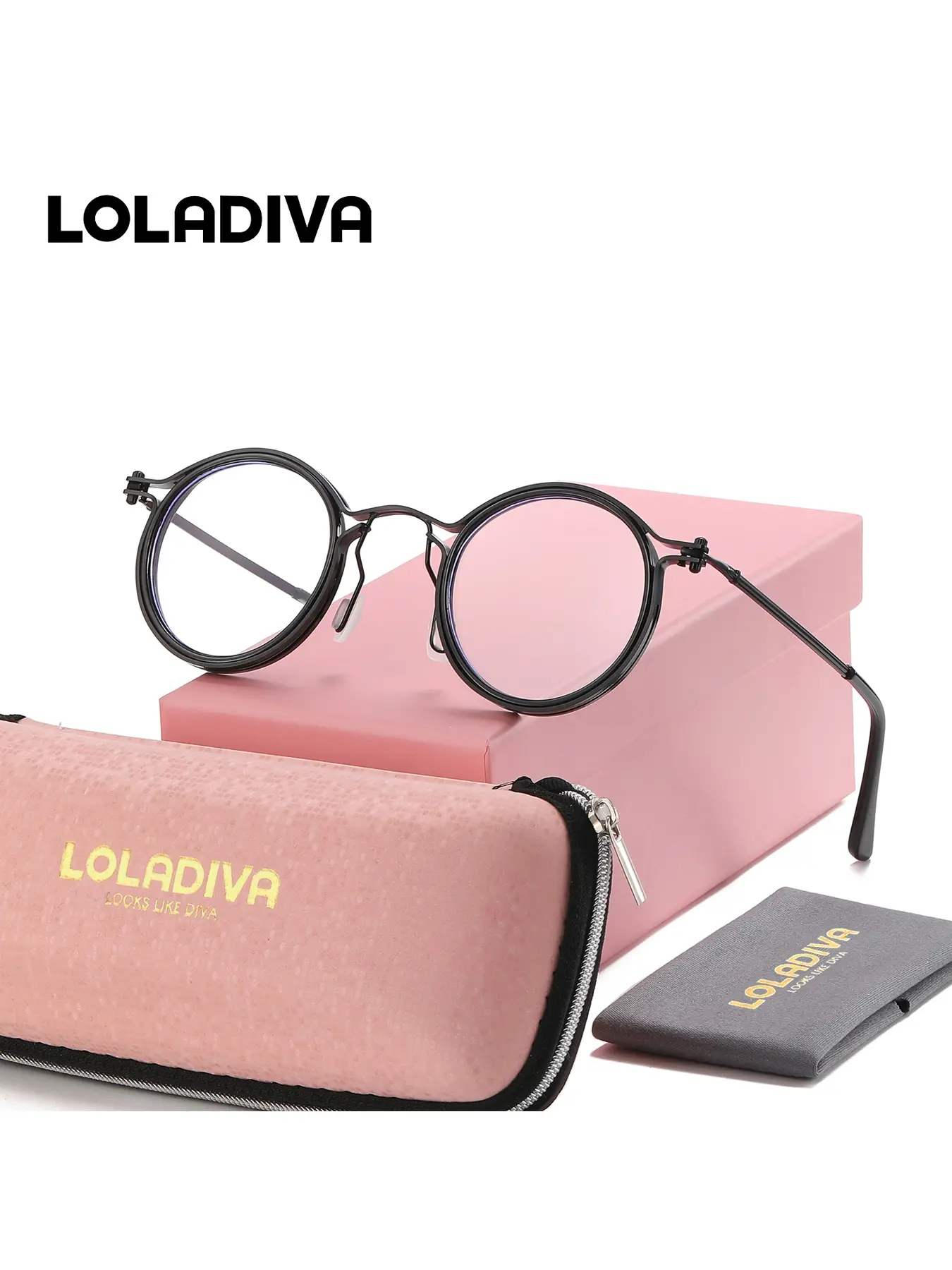 LolaDiva 1 Piece Unisex Modern Fashion Full Frame Plaon Glasses Scholarly Style Round Frame Plaon Glasses