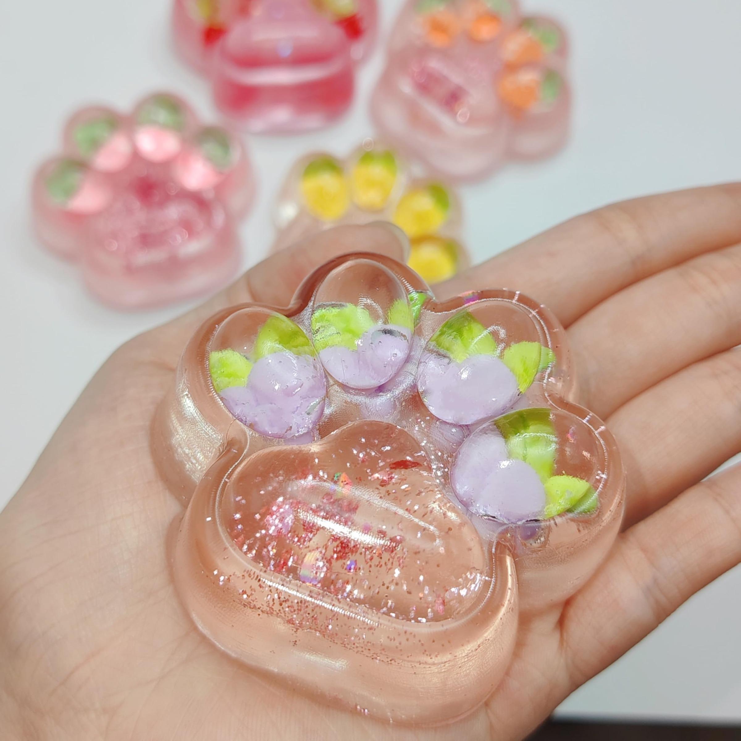 Cat Paw Design Squishy Toy, 1 Count Transparent Fruit-themed Cat Paw Squeeze Toy, Cute Sensory Toy for Adults & Teens