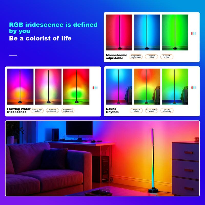 RGB LED Floor Lamp with Remote & App Control, USB Powered Smart Standing Lamp, Color Changing Ambient Light for Living Room Bedroom Home Decor
