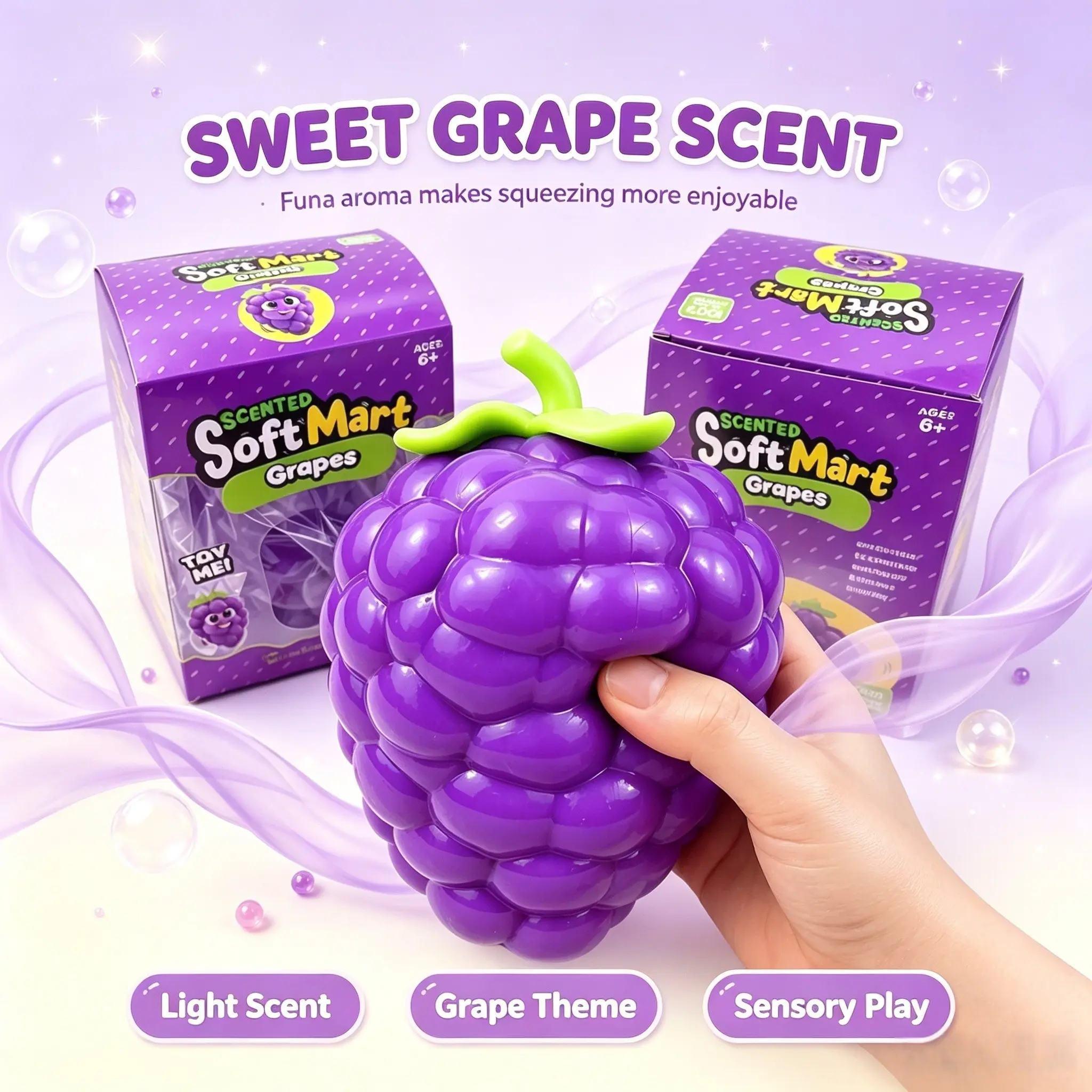 Super Large Grape Stress Relief Toy, Slow Rebound Squeeze Toy for Adults and Kids, Fruit Shape Finger Toy, Safe and Non-Toxic Material, Squishies Slow Rising