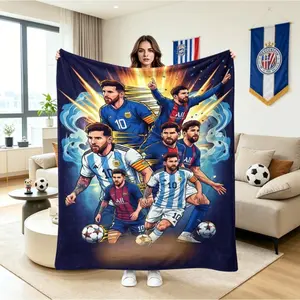 Soccer Star Commemorative Flannel Blanket, Soft Cozy Fleece Throw for Adults & Kids, Digital Print All Season Couch Sofa Bed Blanket, Sports Fan Room Decor, Collector Holiday Gift