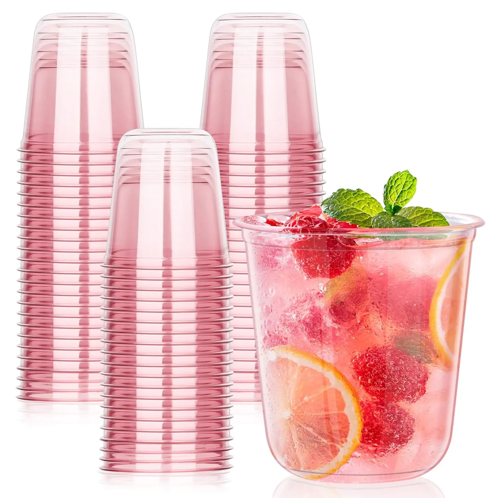 15/25Pcs Pink Plastic Cups, 12oz Disposable Stemless Wine Glasses Pink Cocktail Party Cups for Graduation, Meeting, Wedding, Birthday Party
