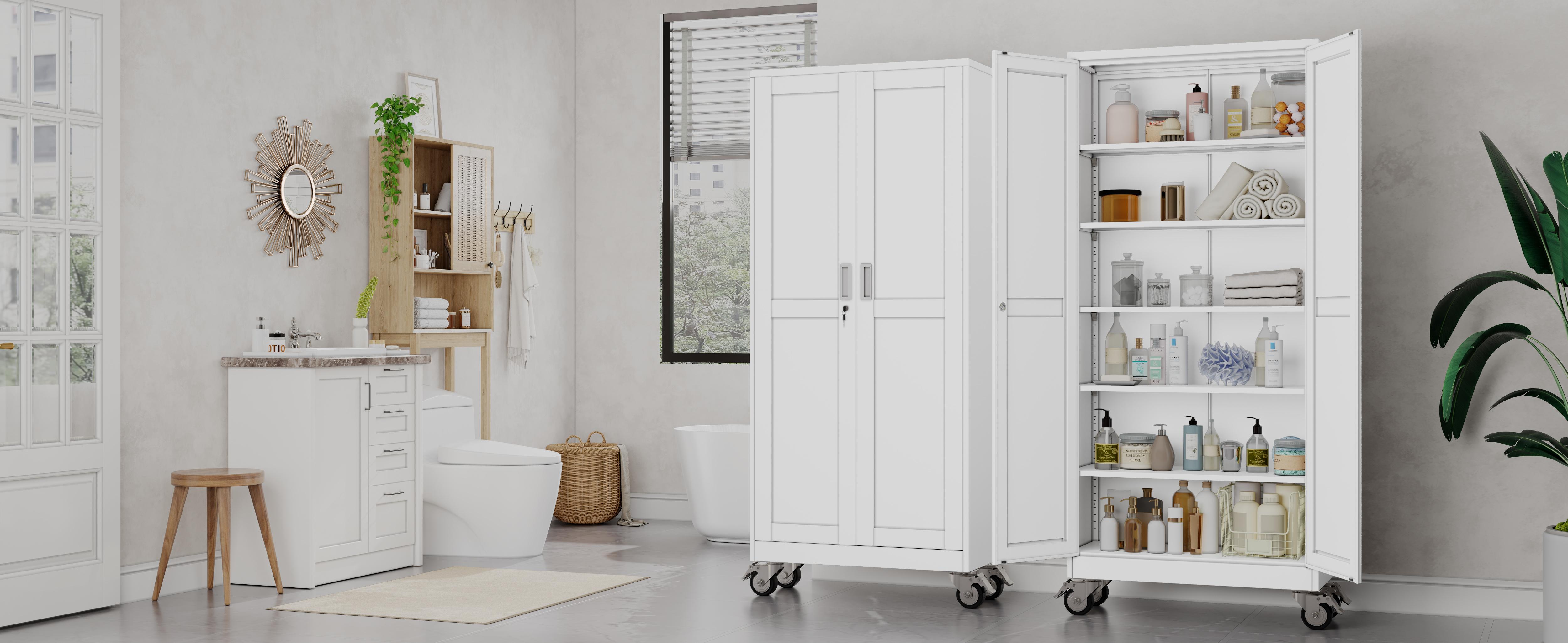 GEITIN 75" Tall Metal Garage Storage Cabinet with Wheels & Locking Doors, 5 Adjustable Shelves, Heavy Duty Steel Tool Cabinet for Garage, Home, Office, Shop