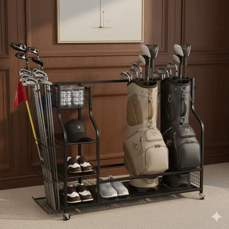 4 Golf Bag Organizer Garage Storage, Extra Large Golf Bag Storage Rack for Golf Bag, Golf Clubs and Golf Accessories, Golf Storage for Garage, Golf Clubs, Basement