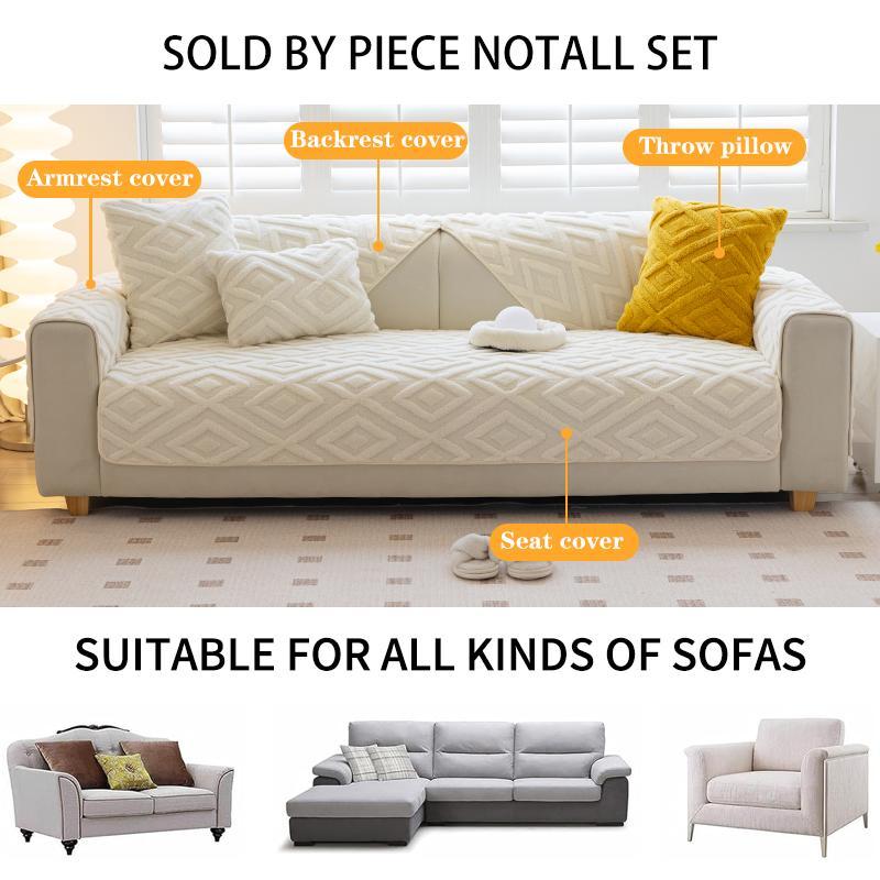 Solid Color Geometric Pattern Sofa Cover, 1 Count Non-slip Soft Sofa Mat, Sofa Protector for Home Living Room, Bedroom Accessories #GLOBAL PICKS