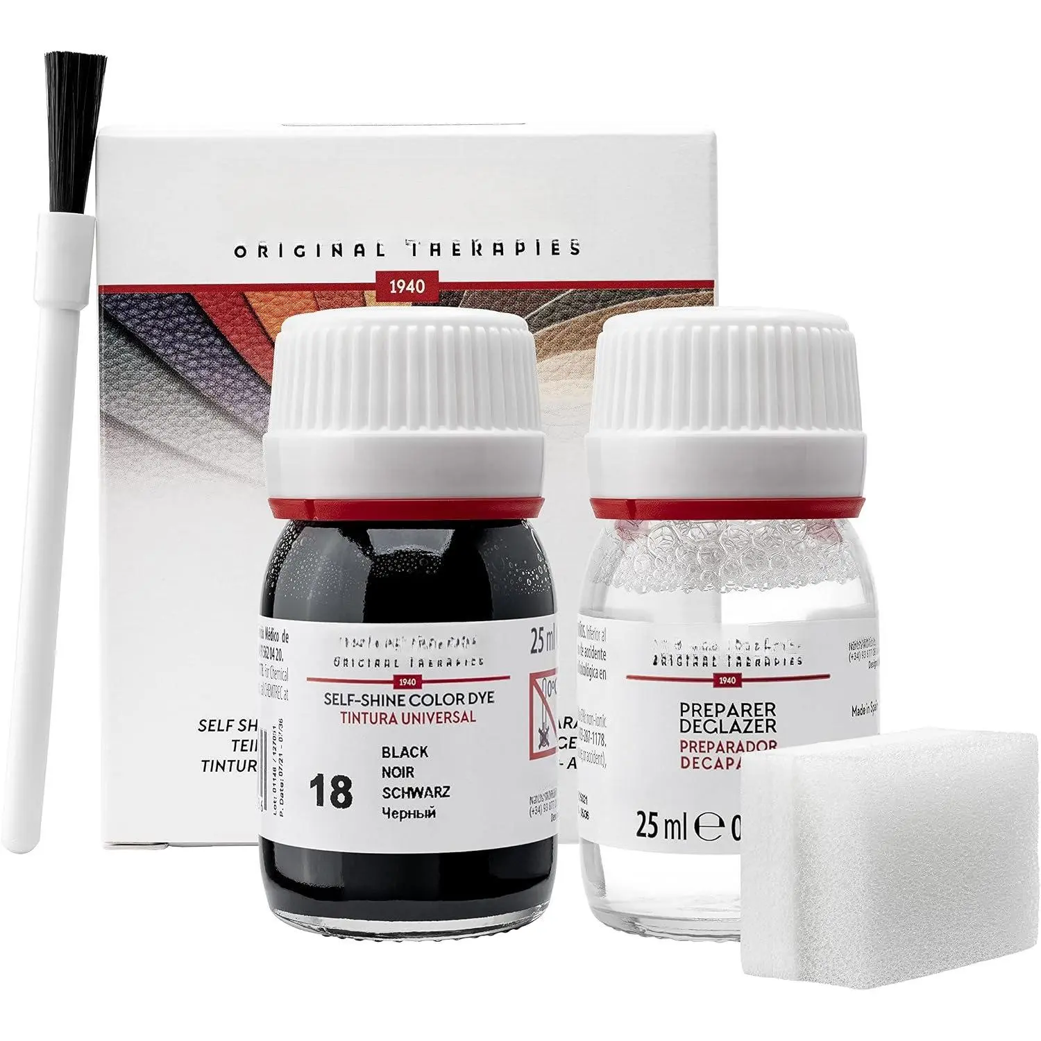 Leather Dye Kit with Deglazer and Applicator - Restore & Recolor Shoes, Boots, Purses, Wallets, Jackets, and Furniture - Rich Pigment - 25mL - Black #18