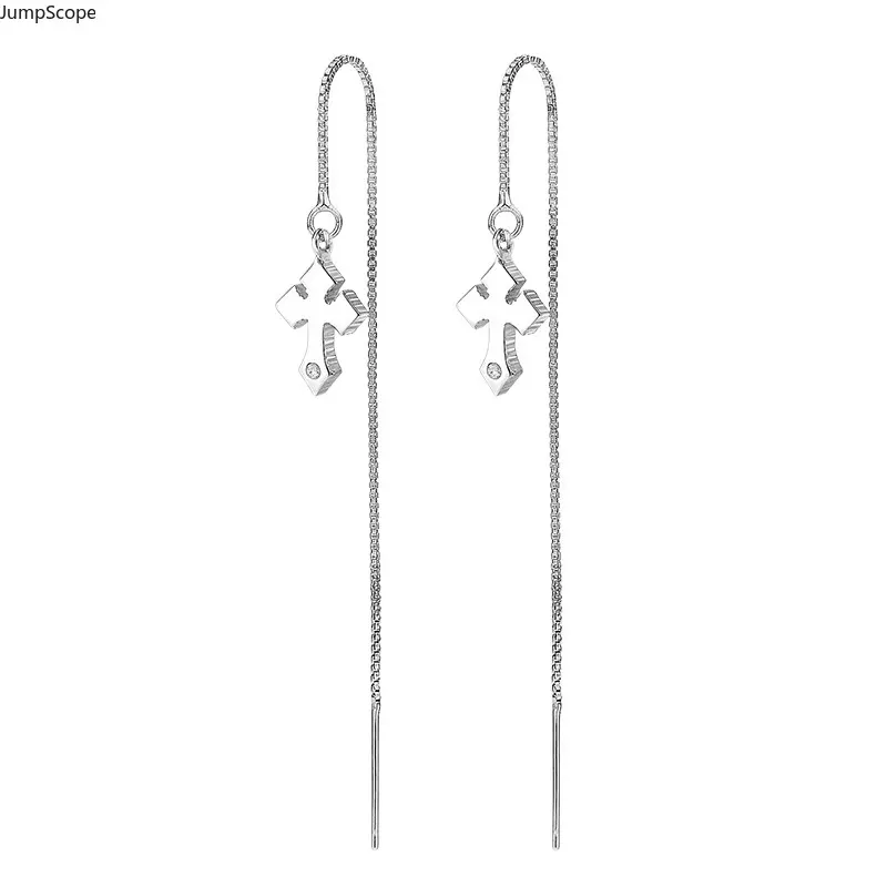 Silver Cross Cubic Zirconia Threader Earrings - Men’s/Women’s Long Box Chain Tassel Drop Ear Lines, Edgy American Street Punk Sparkling Cross Shape Jewelry, Daily Wear Dangling Fit Leisure Gift, Mdf+Steel