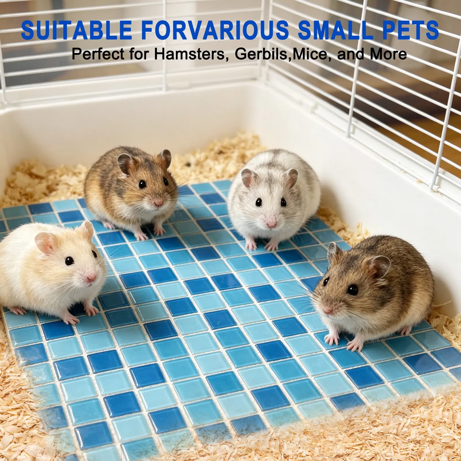 Hamster Cooling Pad 11.8x11.8in, Cuttable Mosaic Glass Small Animal Ice Mat for Cage, Washable Summer Cooling Bed Plate for Guinea Pigs, Chinchillas, Rats, Gerbils, and Dwarf Hamsters, Hamster Cage Accessories