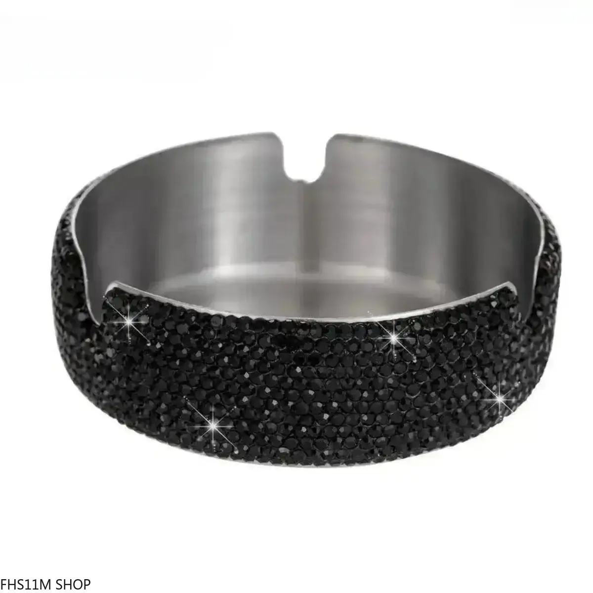 Bling Rhinestone 1-Piece Mini Pocket Ashtray - Portable Stainless Steel Ash Holder, Cute Charm for Car (Sports & Outdoor Accessory), Car Use, One-Piece