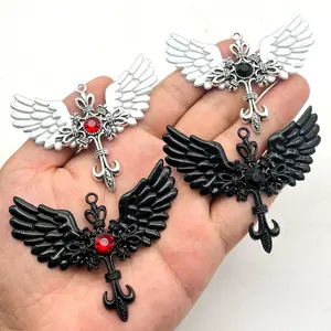 Original design cross-wing necklace pendant, cross tribute cosplay Halloween dark gothic nun loli