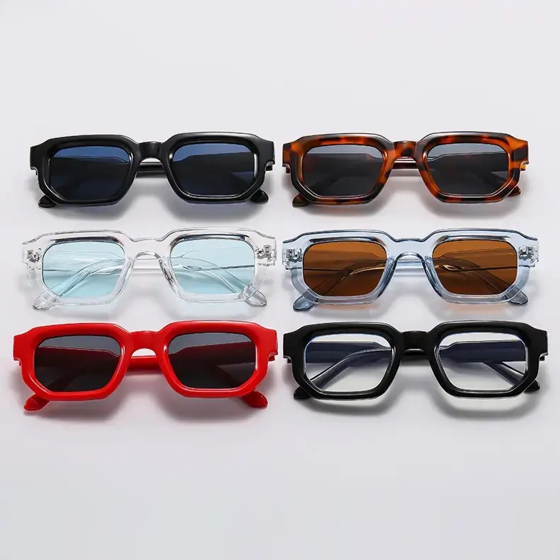 6 Pack Retro Rectangle Sunglasses for Women Men, Trendy Y2K Chunky Frame, UV400 Protection, Multi-Color Bulk Set for Everyday Wear, Beach, Party & Street Style