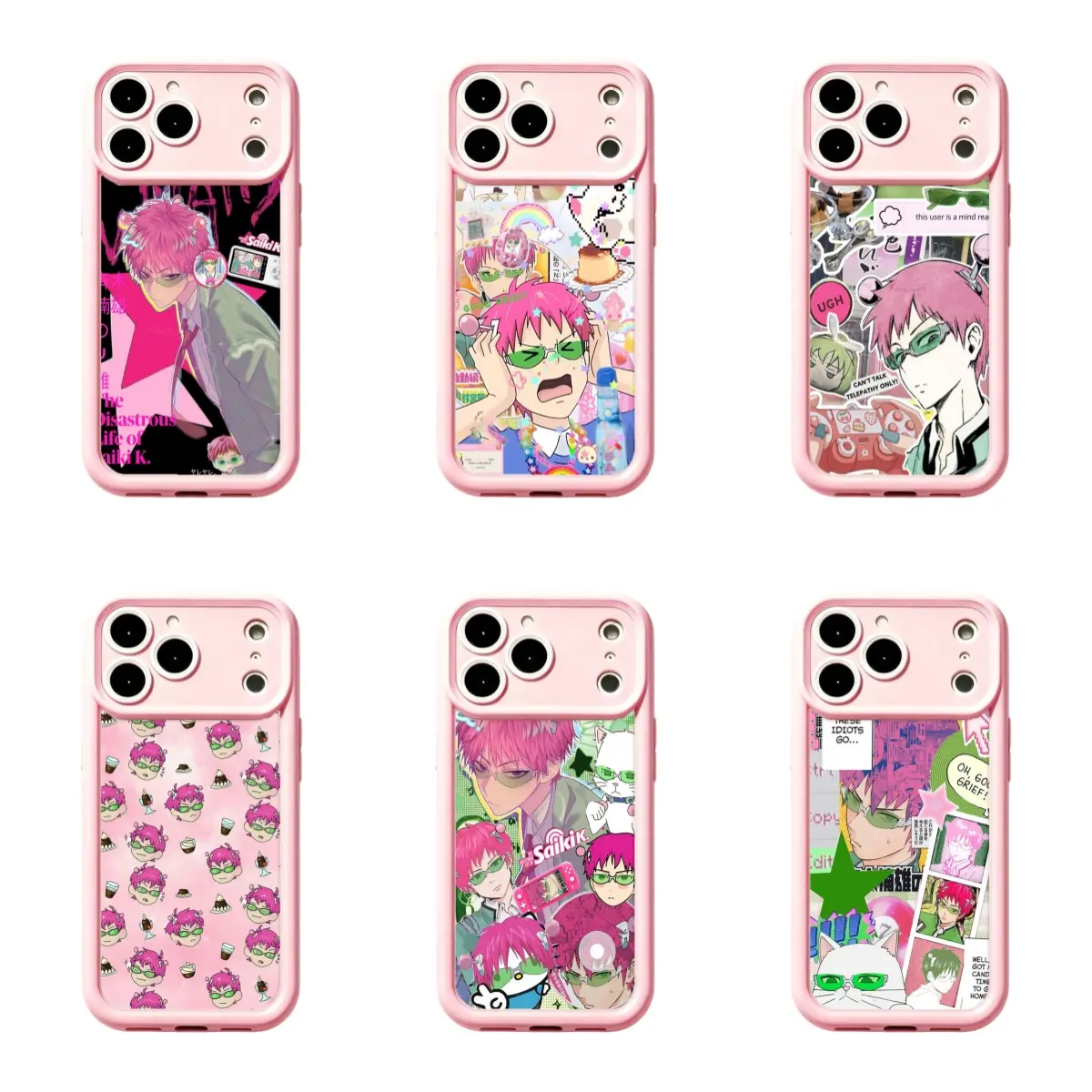 Pink Saiki Kusuo Manga Collage Phone Cover,For iPhone 11 12 13 14 15 16 17 promax for Samsung S26 S25 S24 S23 S22 S21  special chistmas gift,Gifts For Fans Men Women,Phone Accessories,phone cases