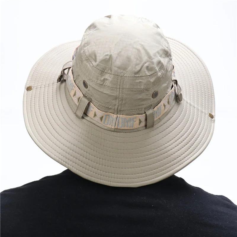 Summer Men Women Breathable Bucket Hat Outdoor UV Protection Wide Brim Panama Hat for Safari Hunting Hiking Mesh Fisherman Caps
