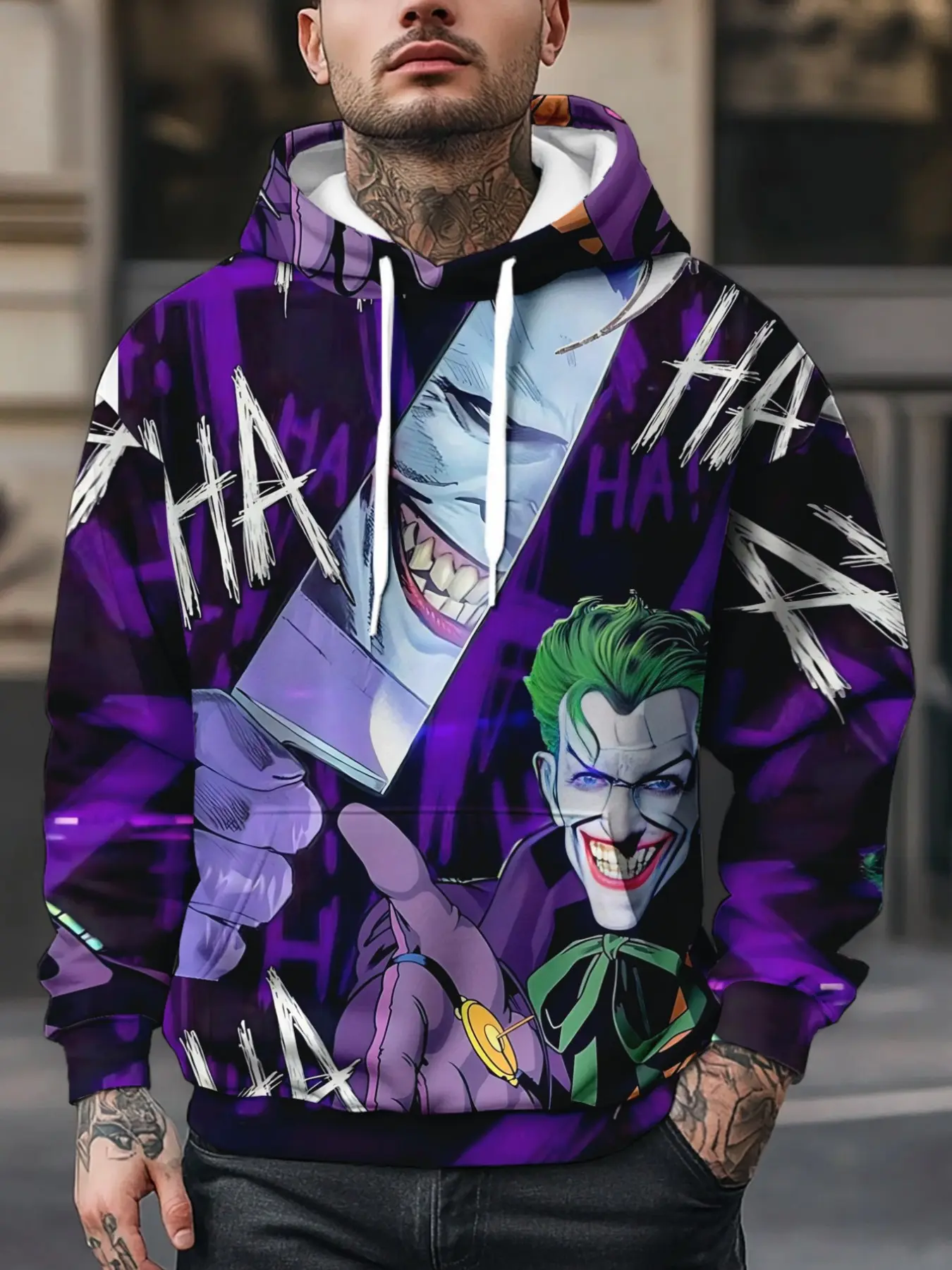 Men's Innovative Hoodie, New Warner Collaboration, 3D Clown Print, Casual Sports, Comfortable Daily Wear, Fall & Winter Fitted Hoodie