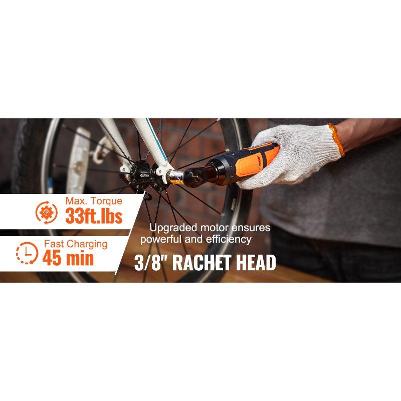 VEVOR 3/8 Cordless Electric Ratchet Wrench Set, 12V 33 Ft-lbs Power Ratchet Tool Kit, 45-Min Fast Charge, 2-Pack 2.0Ah Battery, Built-in LED Light, Variable Speed Trigger, 10 Sockets