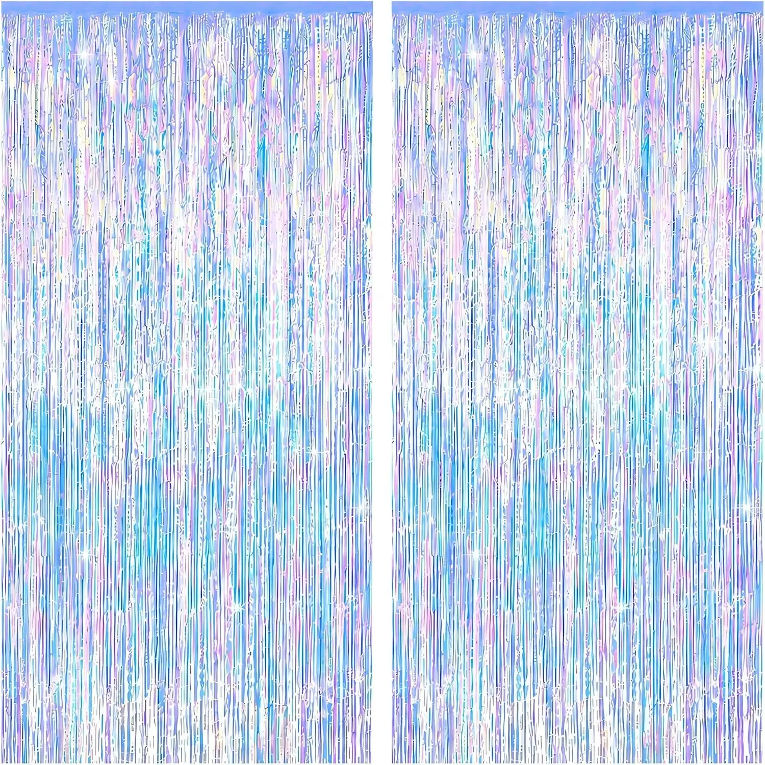 Iridescent Party Decorations Backdrop 2 Pack, Holographic Foil Fringe Curtain, Shimmer Tinsel Curtains for Birthday Party,  Birthday Decorations, Photo Booth Decor, 3.28 x 6.56 ft