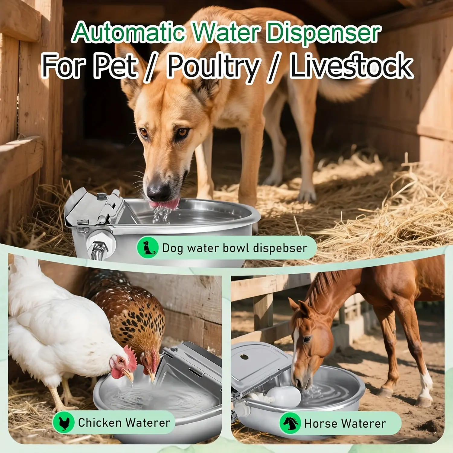 Automatic Water Dispenser For Dogs, 101.44oz Automatic Horse Waterer Bowl, 309 Stainless Steel Self Filling Dog Water Bowl Outdoor Dispenser Livestock Water Bowl Kit For Chicken