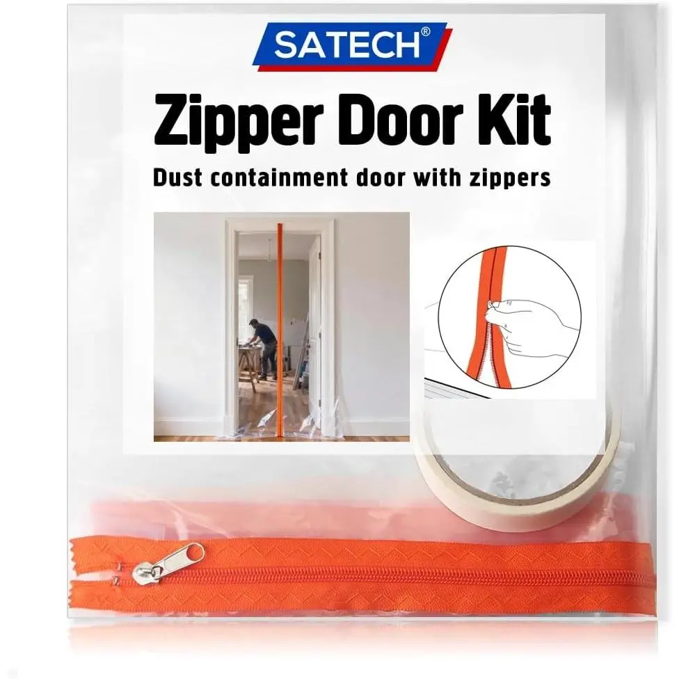 Plastic Zipper Door Dust Barrier Heavy-Duty Plastic Protector Sheeting with Zipper (Size 4 ft x 7.5 ft) for Construction Renovation Greenhouse DIY Projects (2 Pack)