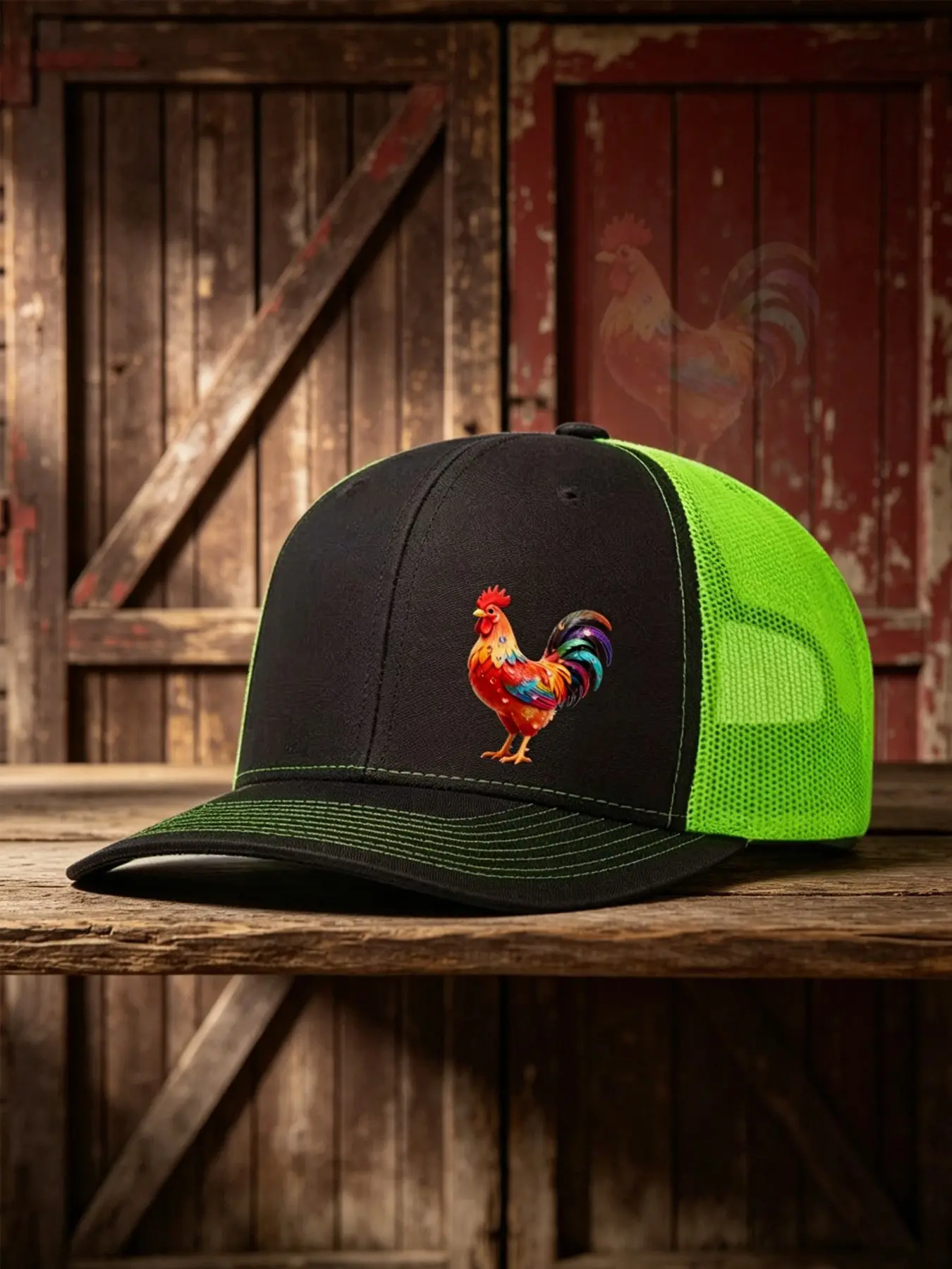 2pcs/1pc Unisex Classic Trucker Hat Rooster Printing Mesh Baseball Cap Richardson Slightly Curved Brim Baseball Cap Adjustable Dad Hats Outdoor Mesh Breathable Sun Hat Gift for Men Women
