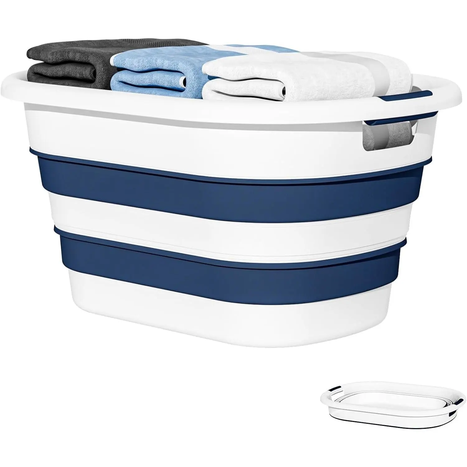 43L(11.5Gallon) Collapsible Laundry Basket Plastic, Pop Up Laundry hamper/Storage Container, Foldable Laundry Basket with Large Capacity,Sturdy,Space Saver (Blue, 1 Pack)