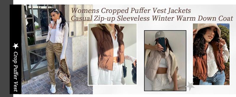 Imily Bela Women's Crop Puffer Vest Winter Zip Up Lightweight Sleeveless Warm Outerwear Padded Coat Casual Fashionable Fitted with Zipper & Drawstring Hemline