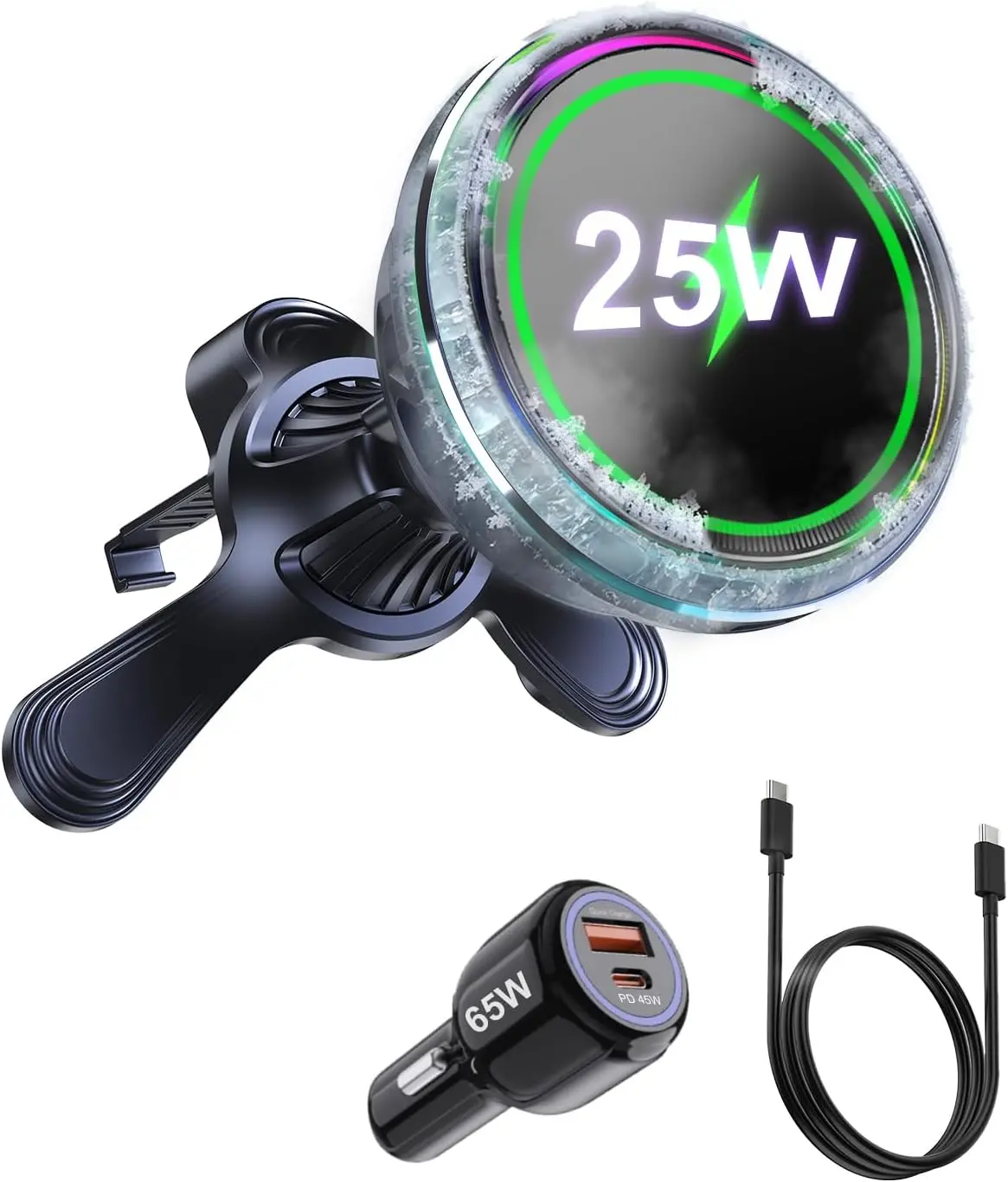 Qi2.2 25W Magnetic Wireless Car Charger Mount TEC Cooling Fan, Vent MagSafe Car Phone Holder with 65W Car Charger Adapter Fast Charging for iPhone 12-17 Samsung Galaxy S26