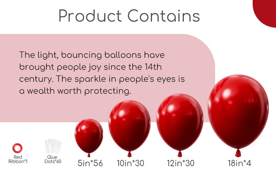 122pcs Dark Red Balloons Different Sizes, 18 12 10 5 inch Dark Red Balloon Arch Kit for Wedding Bridal Shower Birthday Party Decorations