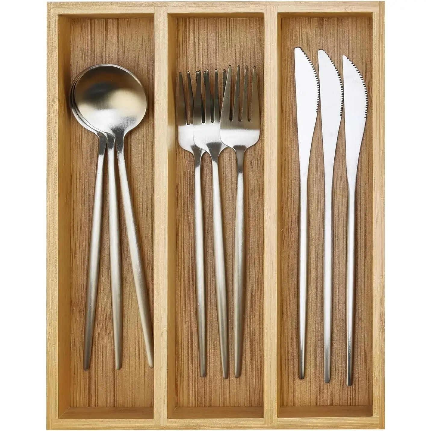 Small Silverware Drawer Organizer Kitchen Utensils Trays For Drawer Bamboo Cutlery Tray Skinny Flatware Organizer Narrow Spoon Fork Cutlery Holder Drawer Flatware Trays Slim Silverware Organizers